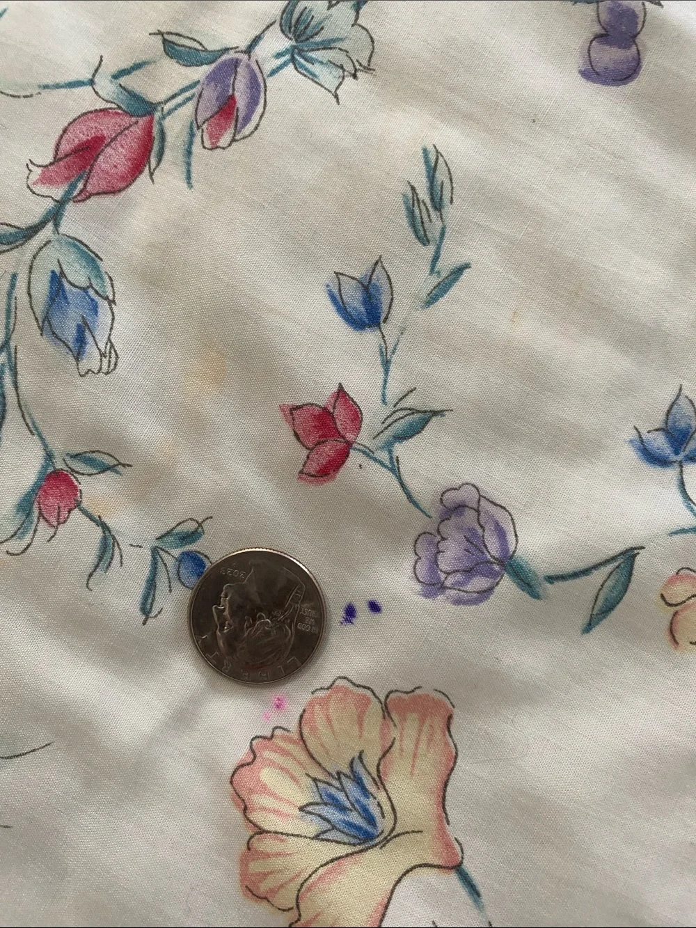 Laura Ashley Cream Floral Quilted Comforter‎ Blue Piping and Pink Blooms Vintage